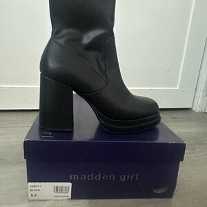 Madden Girl Black Chunky Heel Boots